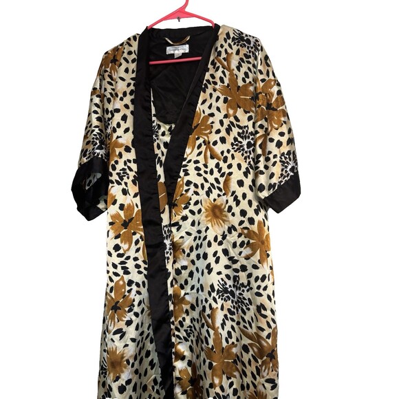VTG Contessa Di Roma Medium Robe & Nightgown Set Cheetah Floral - Picture 2 of 7